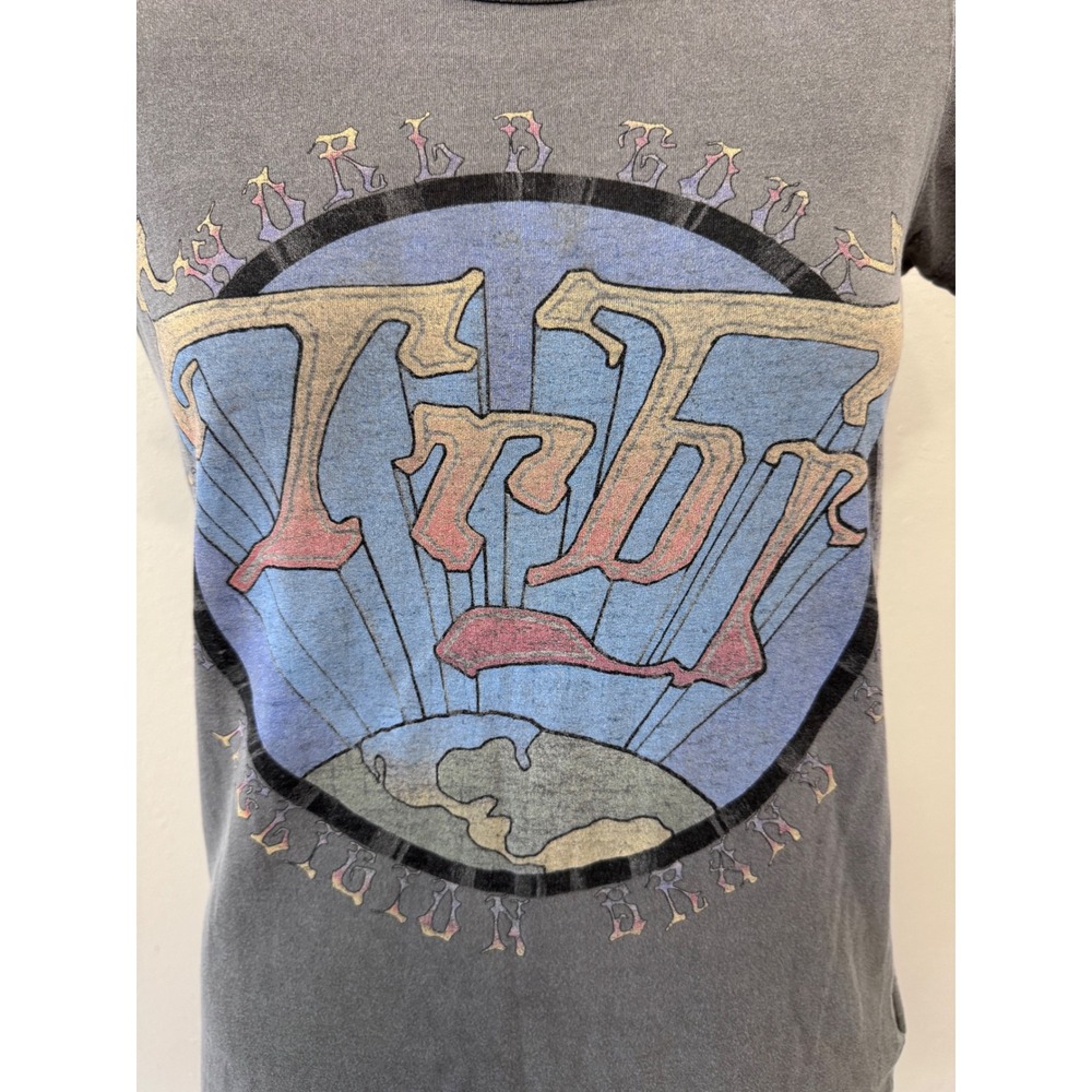 True Religion Women's World Tour Graphic Tee Gray Distressed Cotton Sz SP Grunge - Picture 5 of 8